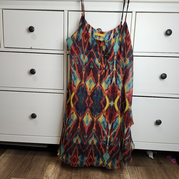 Alice + Olivia Rhi Tiered Hem Tank Dress Tribal Diamond  boho mini slip dress S - Picture 5 of 17